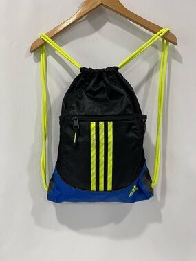 Black & Neon Yellow Drawstring Gym Sack with Blue Base